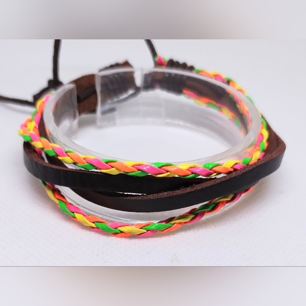 Men's Bracelet Leather Braided Layered Brown New f93